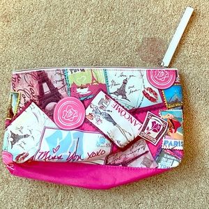 Pink Paris pattern Lancôme travel bag